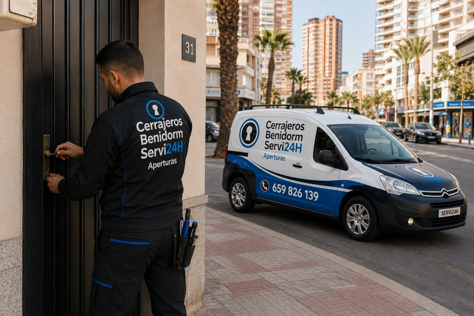 Locksmith opening a door in Benidorm