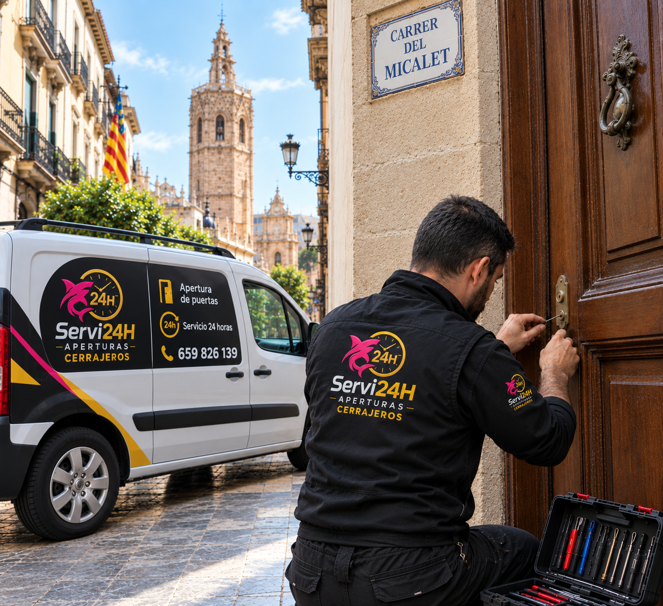 Técnico abriendo una puerta